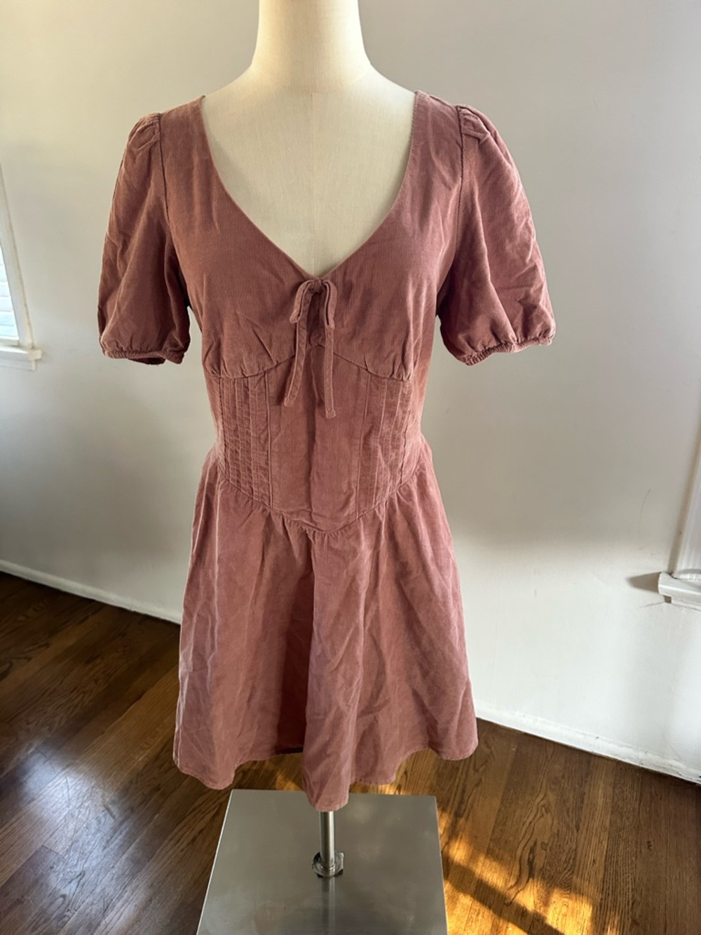 American Eagle Dusty Rose Puff Sleeve Mini Dress Cottagecore Boho